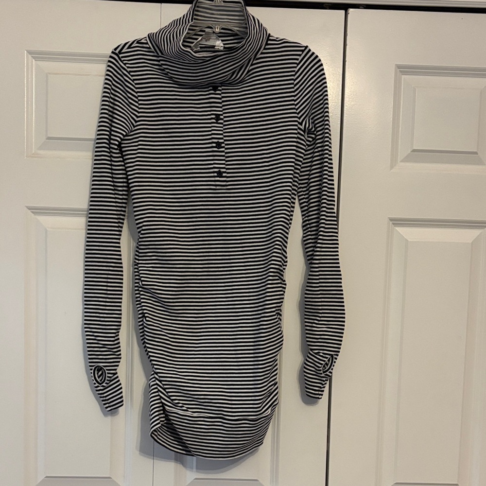 Maternity Black & White Striped Long Sleeve Turtleneck Top